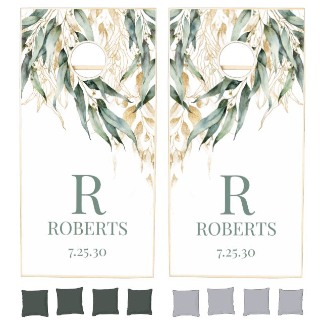 Eucalyptus Greenery Monogram Cornhole Set (Set)
