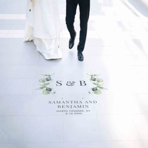 Eucalyptus Greenery Monogram Names Wedding Floor Decals