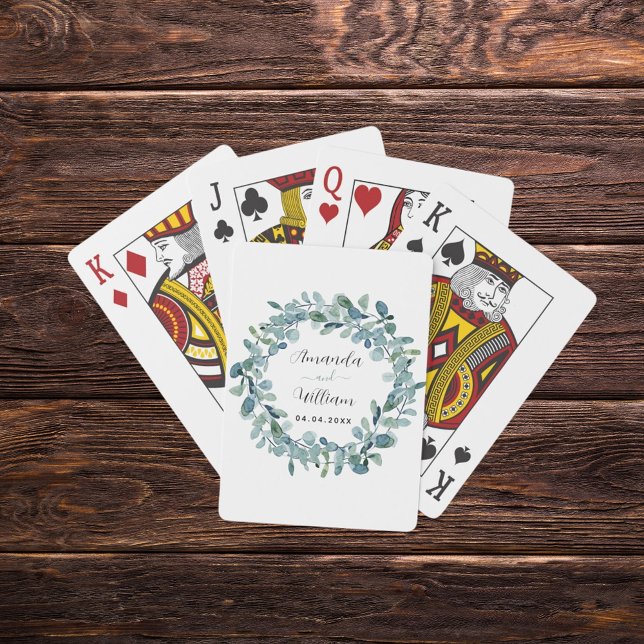 Eucalyptus greenery monogram names wedding poker cards (Creator Uploaded)