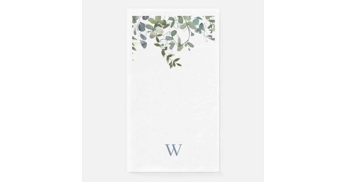 Eucalyptus Greenery Monogram Paper Guest Towels
