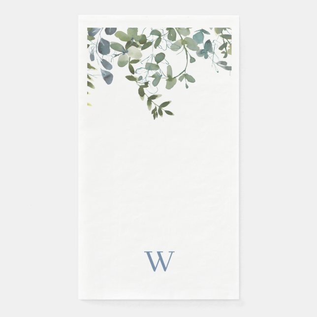 Eucalyptus Greenery Monogram Paper Guest Towels (Front)