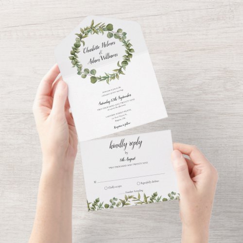 Eucalyptus Greenery Monogram Wedding All In One Invitation