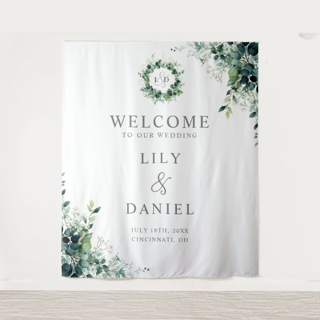 Eucalyptus Greenery Monogram Wedding Backdrop (Front)