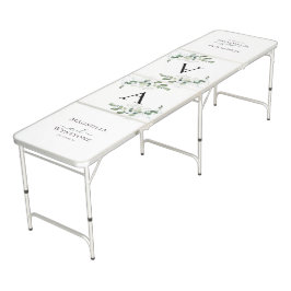Eucalyptus Greenery Monogram Wedding  Beer Pong Table
