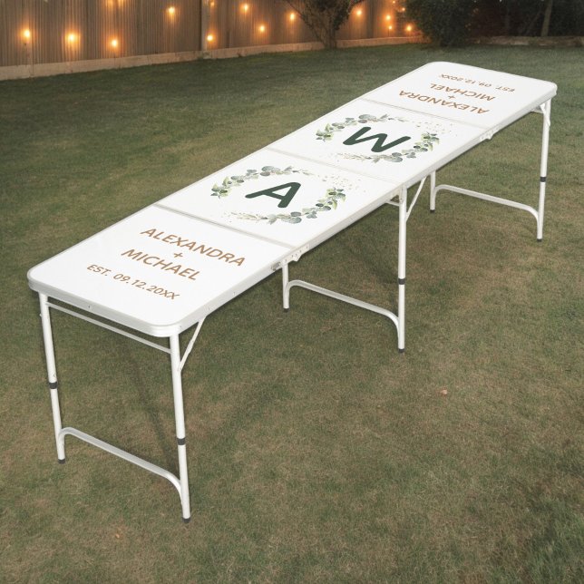 Eucalyptus Greenery Monogram Wedding  Beer Pong Table (Creator Uploaded)