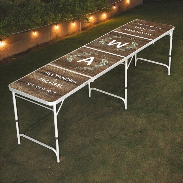 Eucalyptus Greenery Monogram Wedding  Beer Pong Table (Creator Uploaded)