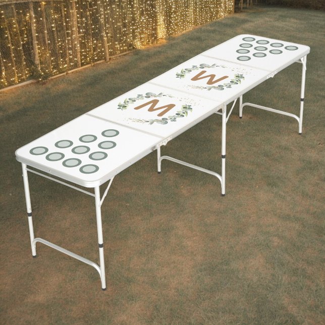 Eucalyptus Greenery Monogram Wedding  Beer Pong Table (Creator Uploaded)