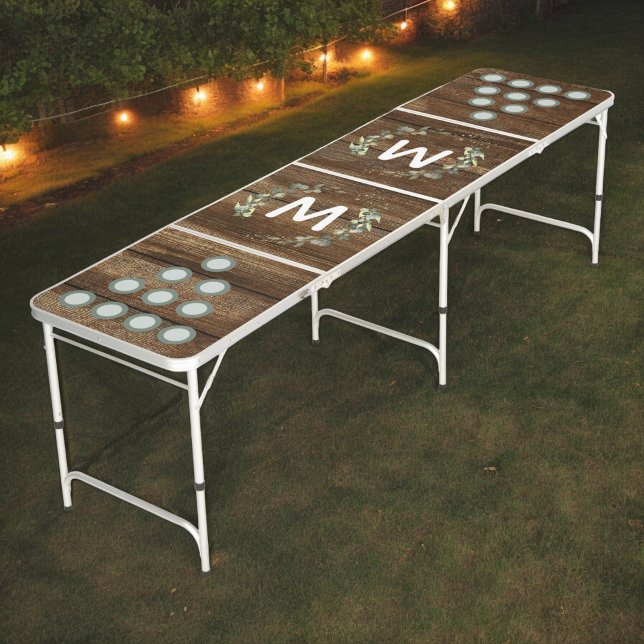 Eucalyptus Greenery Monogram Wedding  Beer Pong Table (Creator Uploaded)