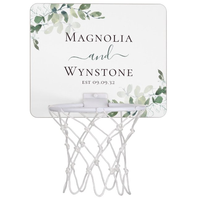 Eucalyptus Greenery Monogram Wedding  Mini Basketball Hoop (Front)