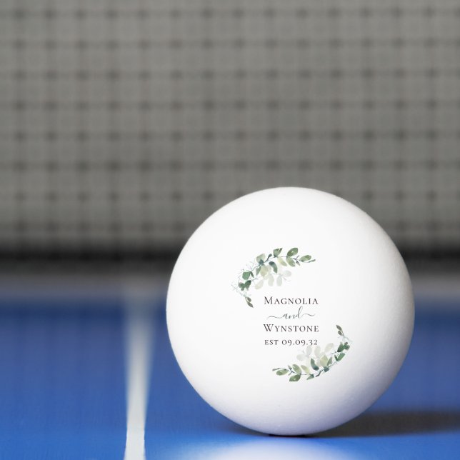 Eucalyptus Greenery Monogram Wedding Ping Pong Ball (Net)