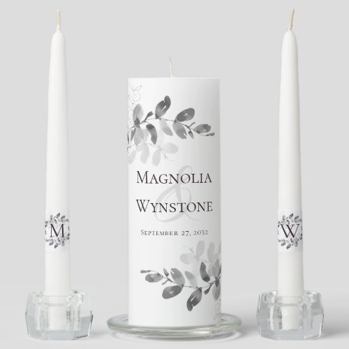 Eucalyptus Greenery Monogram Wedding Unity Candle 