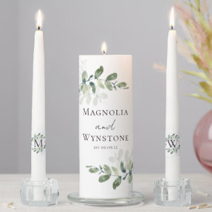 Eucalyptus Greenery Monogram Wedding  Unity Candle Set
