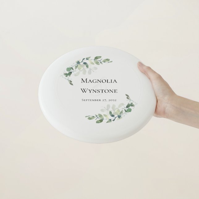 Eucalyptus Greenery Monogram Wedding  Wham-O Frisbee (In Hand)