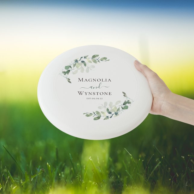 Eucalyptus Greenery Monogram Wedding Wham-O Frisbee (Creator Uploaded)