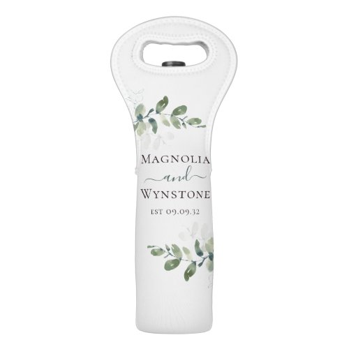 Eucalyptus Greenery Monogram Wedding  Wine Bag