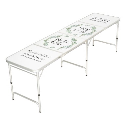 Eucalyptus Greenery Mr Mrs Wedding Beer Pong Table