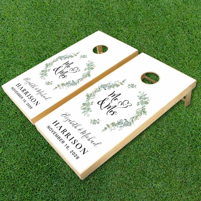 Eucalyptus Greenery Mr Mrs Wedding Cornhole Set (Creator Uploaded)