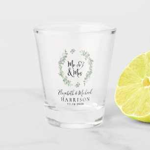 Eucalyptus Greenery Mr Mrs Wedding Shot Glass