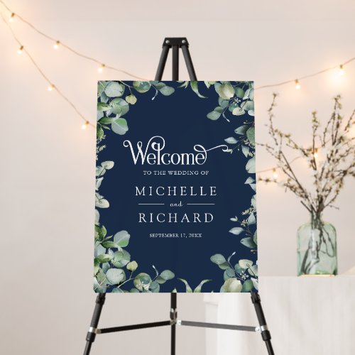 Eucalyptus Greenery Navy Blue Wedding Welcome Sign