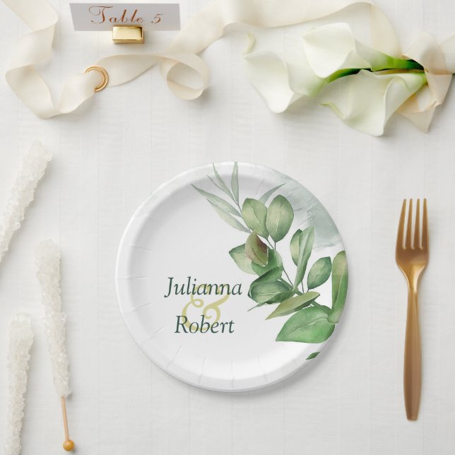Eucalyptus greenery    paper plates (Wedding)