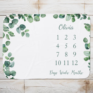 Eucalyptus Greenery Personalized Milestone Baby Blanket