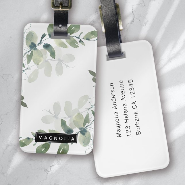 Eucalyptus Greenery Personalized Monogram Name Luggage Tag (Creator Uploaded)