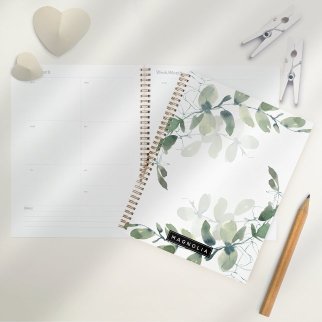 Eucalyptus Greenery Personalized Monogram Name Planner (Creator Uploaded)