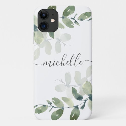 Eucalyptus Greenery Personalized Name  iPhone 11 Case