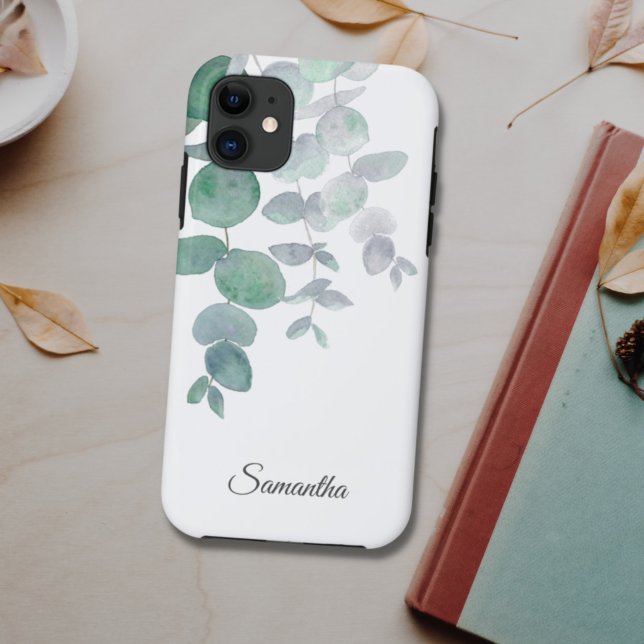 Eucalyptus Greenery Personalized Name  Case-Mate iPhone Case (Creator Uploaded)
