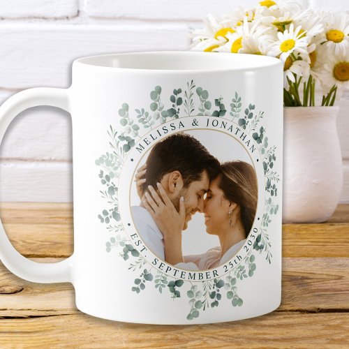 Eucalyptus Greenery Personalized Photo Wedding Coffee Mug