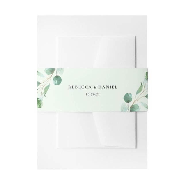 Eucalyptus Greenery Personalized Wedding Invitation Belly Band (Front Example)