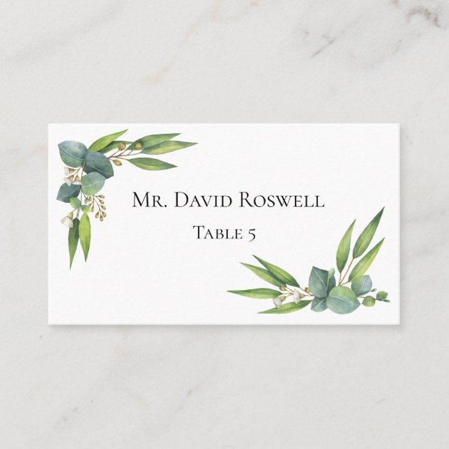 Eucalyptus Greenery Personalized Wedding Place Card (Front)
