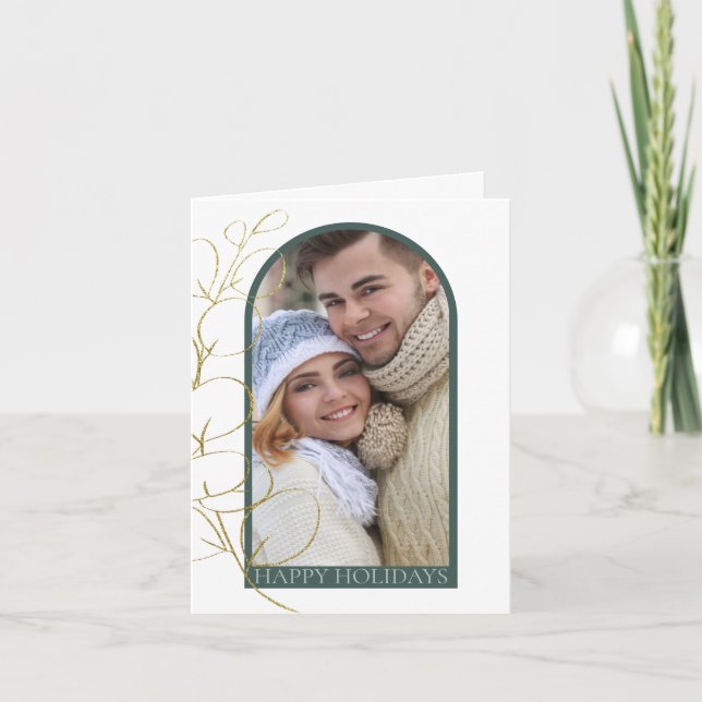 Eucalyptus Greenery Photo Arch Christmas Holiday Card (Front)