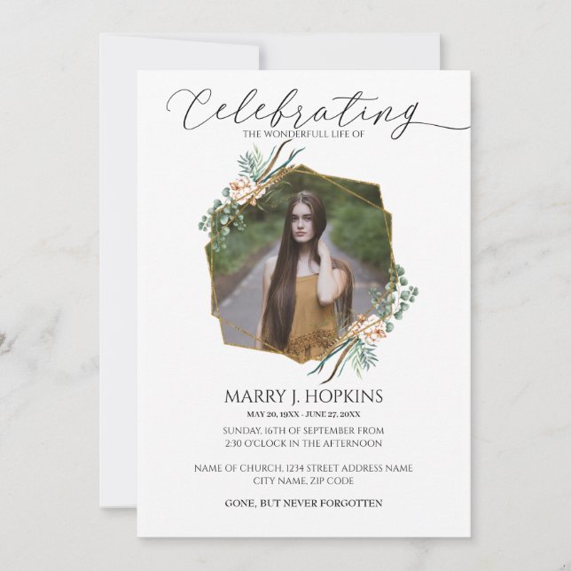 Eucalyptus Greenery Photo Celebration of Life Invitation (Front)