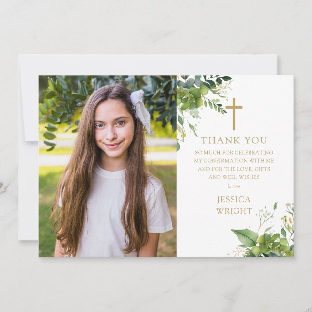 Eucalyptus Greenery Photo Confirmation Thank You Card (Front)