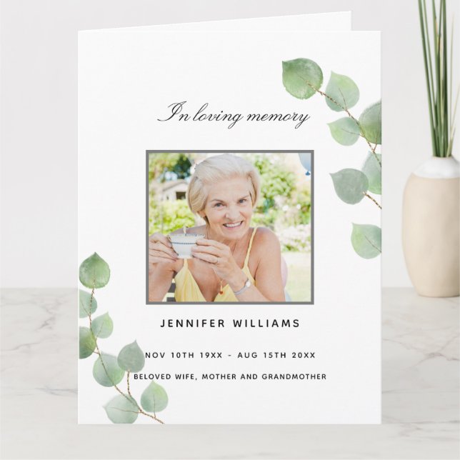 Eucalyptus greenery photo elegant funeral program (Front)