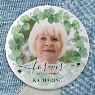 Eucalyptus Greenery Photo Funeral Memorial Button