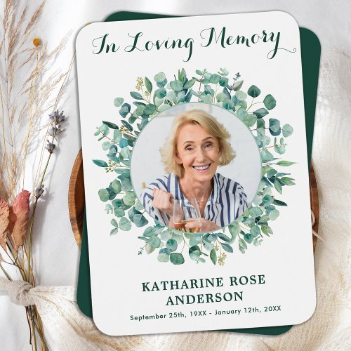 Eucalyptus Greenery Photo Funeral Prayer Card