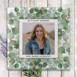 Eucalyptus Greenery Photo Memorial Funeral Button