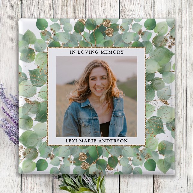 Eucalyptus Greenery Photo Memorial Funeral Button (Creator Uploaded)