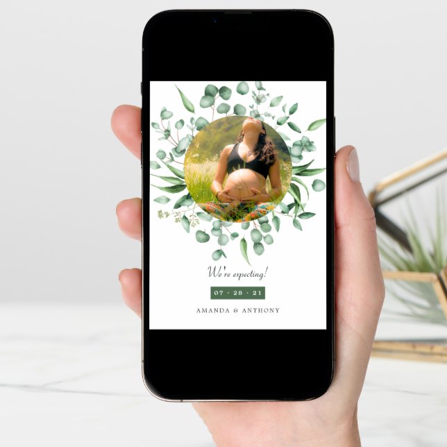 Eucalyptus Greenery Photo Pregnancy Announcement (Front Digital)