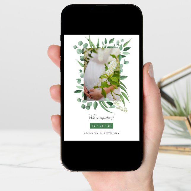 Eucalyptus Greenery Photo Pregnancy Announcement (Front Digital)