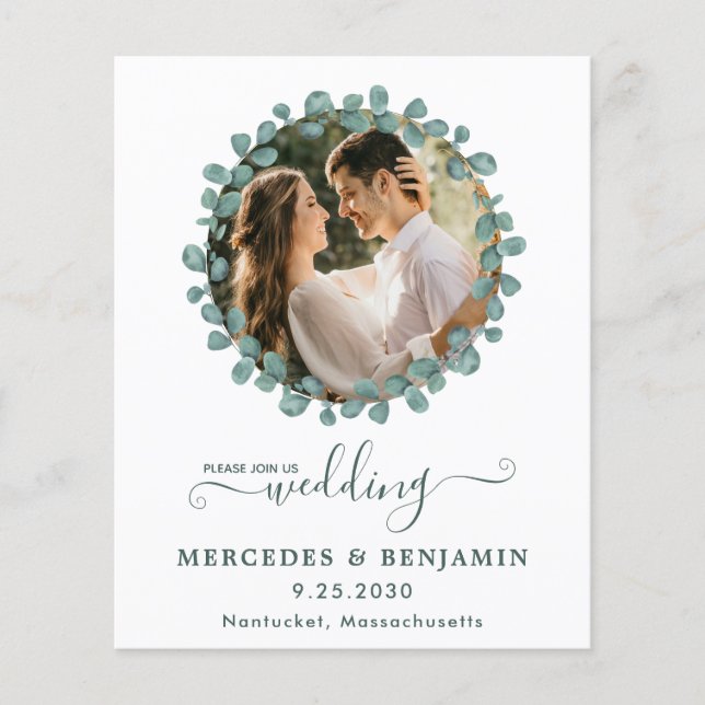 Eucalyptus Greenery Photo QR Code Wedding Invite (Front)