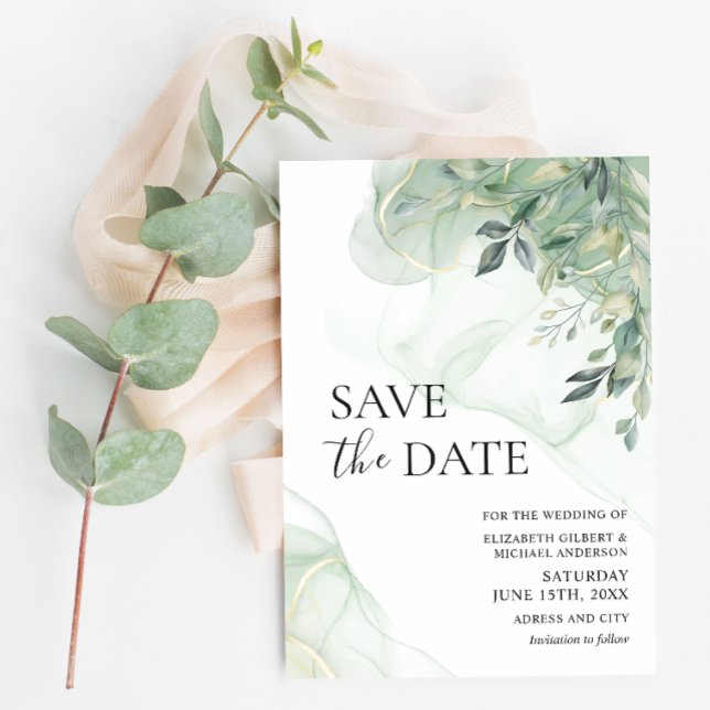 Eucalyptus Greenery Photo Save the Date Invitation (Creator Uploaded)