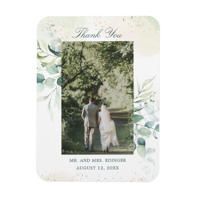 Eucalyptus Greenery Photo Thank You Wedding Favor Magnet (Vertical)