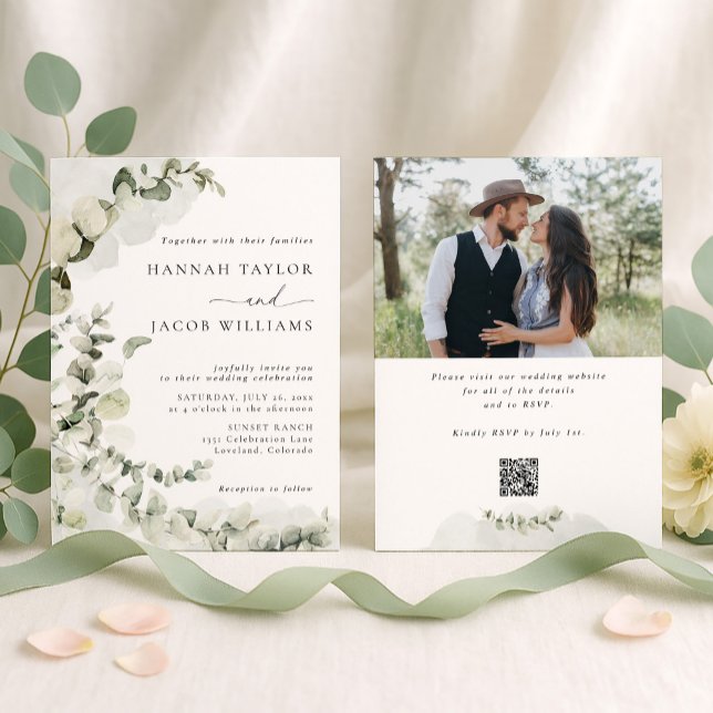 Eucalyptus Greenery Photo Wedding Invitation (Creator Uploaded)