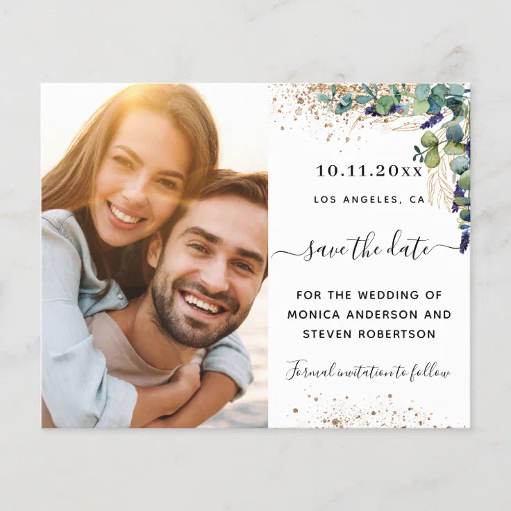 Eucalyptus greenery photo wedding Save the Date | Zazzle