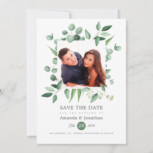 Eucalyptus Greenery Photo Wedding Save The Date (Front)