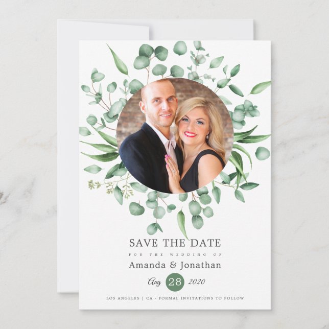 Eucalyptus Greenery Photo Wedding Save The Date (Front)