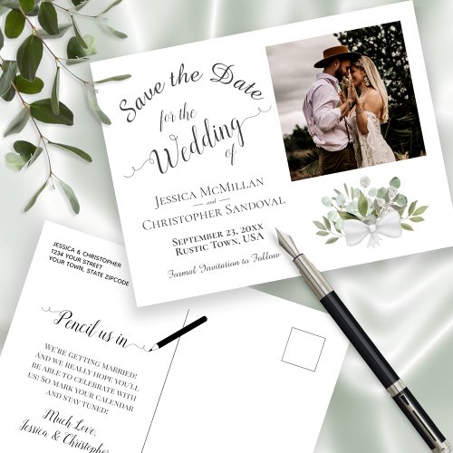 Eucalyptus Greenery  Photo Wedding Save the Date Announcement Postcard